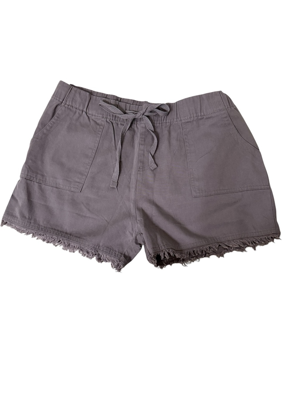 Women's Casual Drawstring Fringe Hem Shorts - Grey